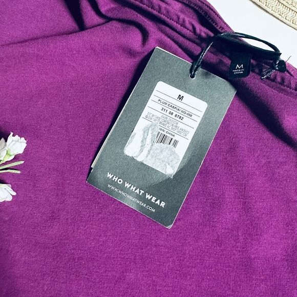 NWT Who What Wear plum purple cotton blend one shoulder midi dress - Picture 5 of 9